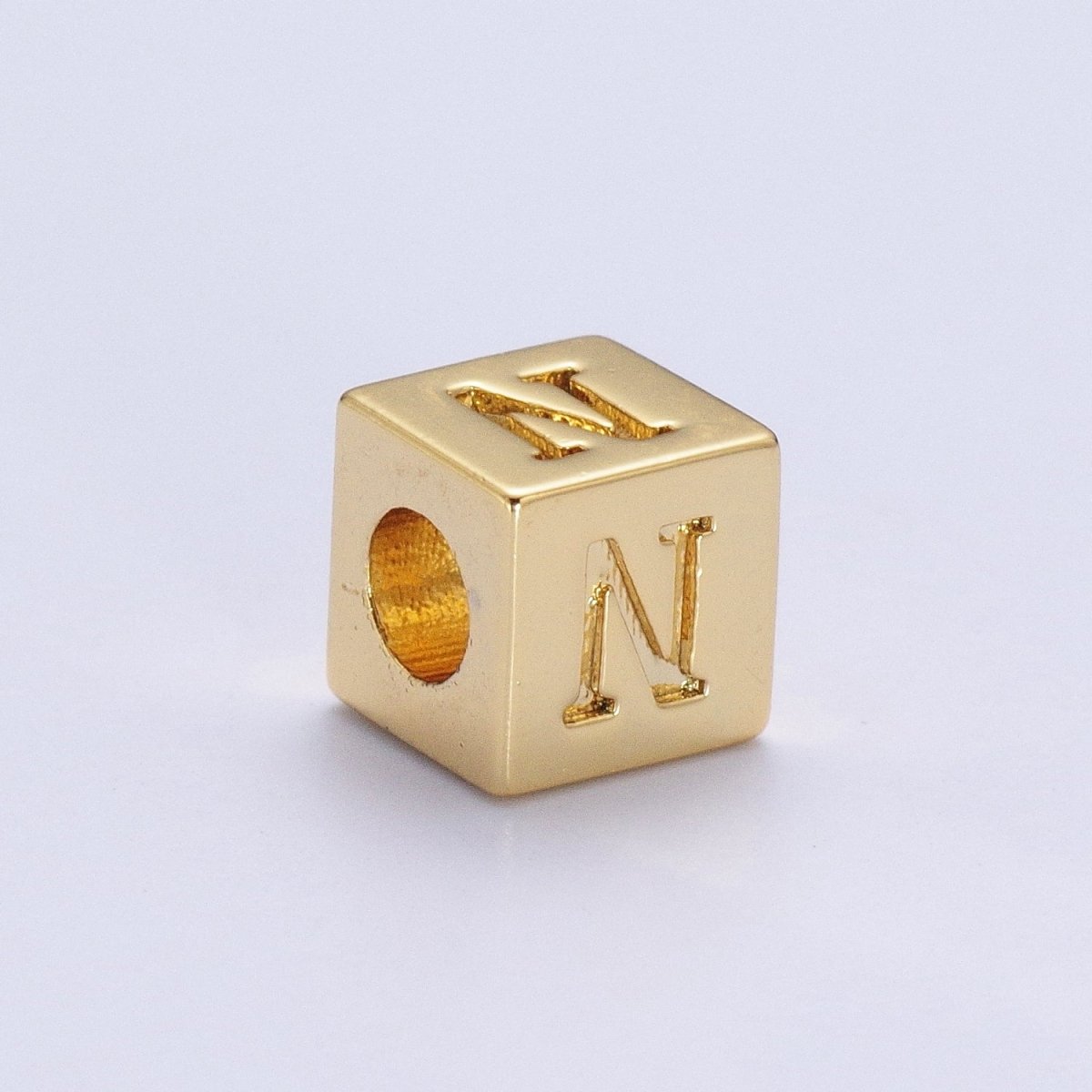Gold Initial Letter Alphabet 6.2mm Block Beads Charm Connector For Jewelry Making Component Supply A-A1145-A-A1157