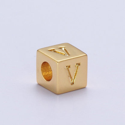 Gold Initial Letter Alphabet 6.2mm Block Beads Charm Connector For Jewelry Making Component Supply A-A1145-A-A1157