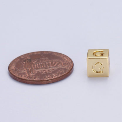 Gold Initial Letter Alphabet 6.2mm Block Beads Charm Connector For Jewelry Making Component Supply A-A1145-A-A1157
