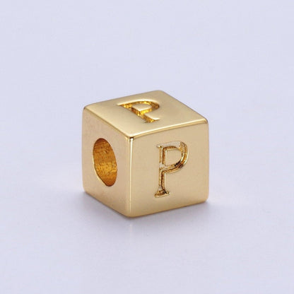 Gold Initial Letter Alphabet 6.2mm Block Beads Charm Connector For Jewelry Making Component Supply A-A1145-A-A1157