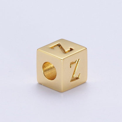 Gold Initial Letter Alphabet 6.2mm Block Beads Charm Connector For Jewelry Making Component Supply A-A1145-A-A1157