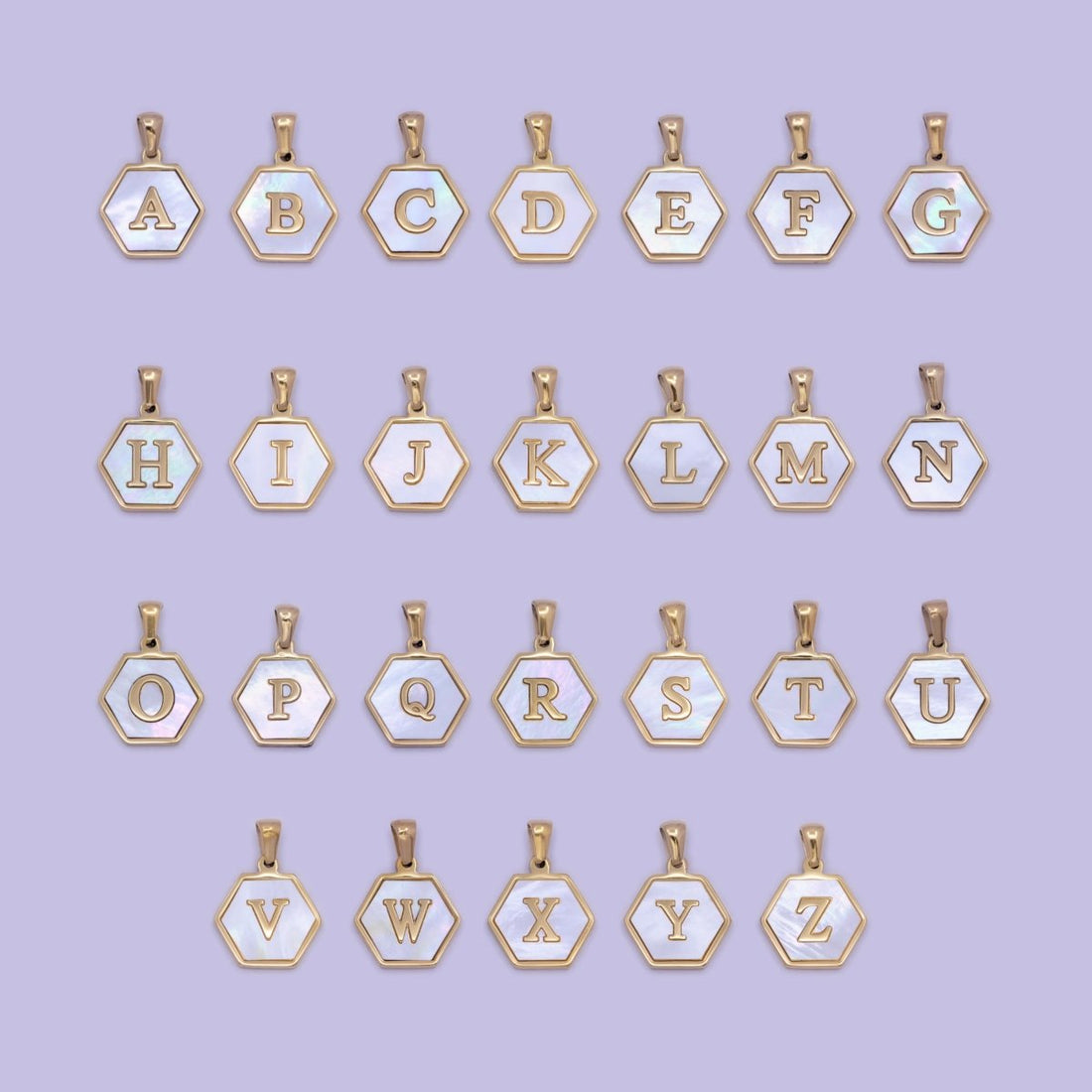 Gold Initial Letter Necklace Pendant Hexagon Alphabet Charm Mother of pearl Letter Minimalist Jewelry Shell Hexagon Pendant for Necklace Bracelet A-875-A-887