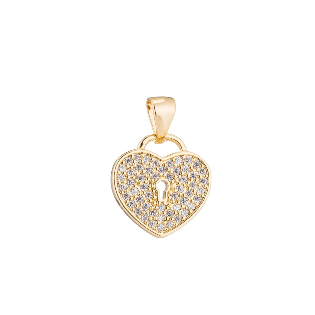 Gold Key to My Heart, Locked in Love, Promise, Women, Teens Cubic Zirconia Necklace Pendant Charm Bead Bails Findings for Jewelry Making H-341