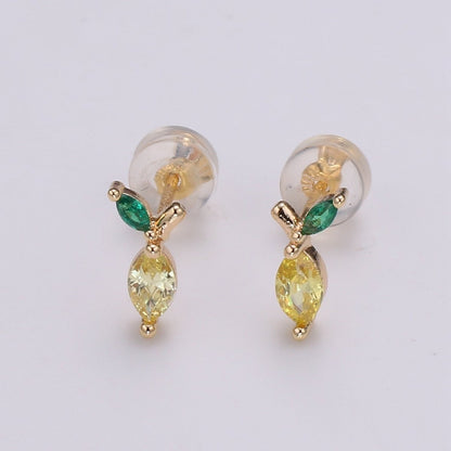 Gold Lemon Stud Earring, Crystal Lemon Studs, Lemon Fruit Earring, Minimalist Earring, Dainty Earrings for Girls, Gift P-018