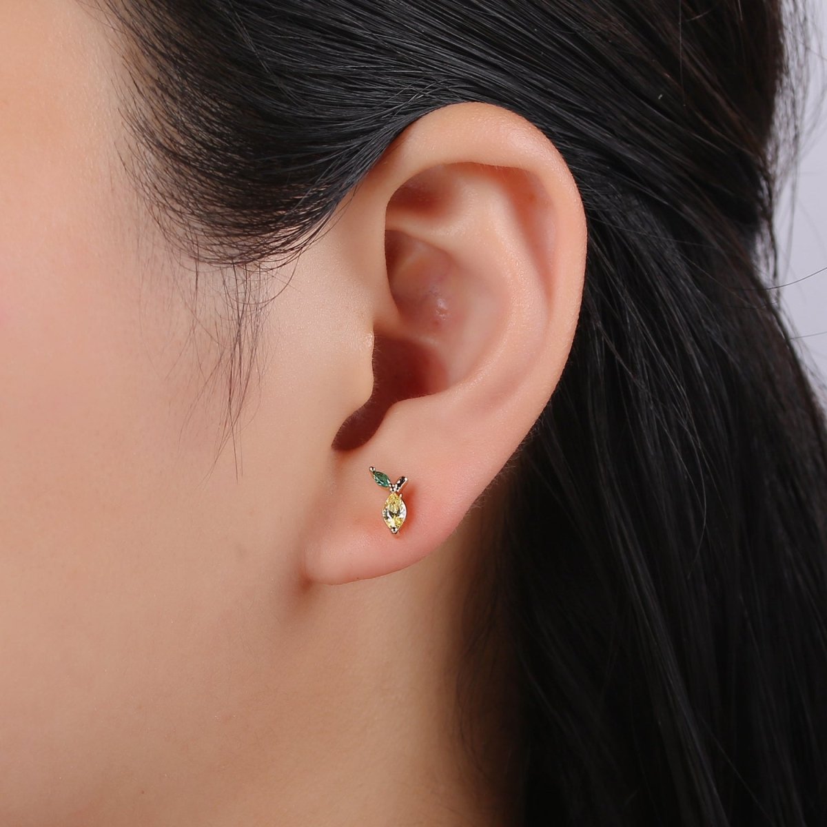 Gold Lemon Stud Earring, Crystal Lemon Studs, Lemon Fruit Earring, Minimalist Earring, Dainty Earrings for Girls, Gift P-018