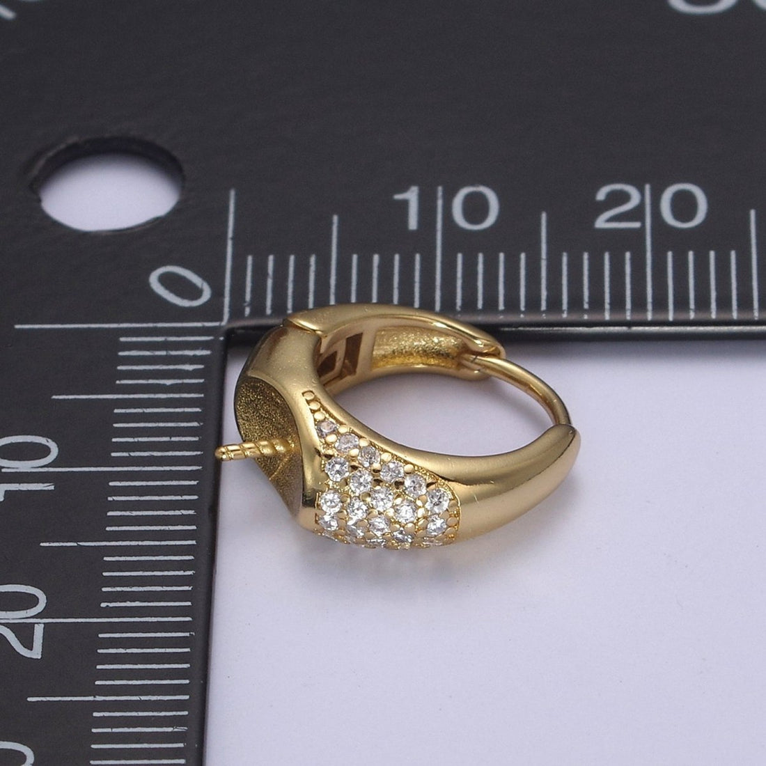 Gold Lever Back Hoop Earring Setting for Half Drilled Pearls Beads, DIY Earring Mounting Findings L-674