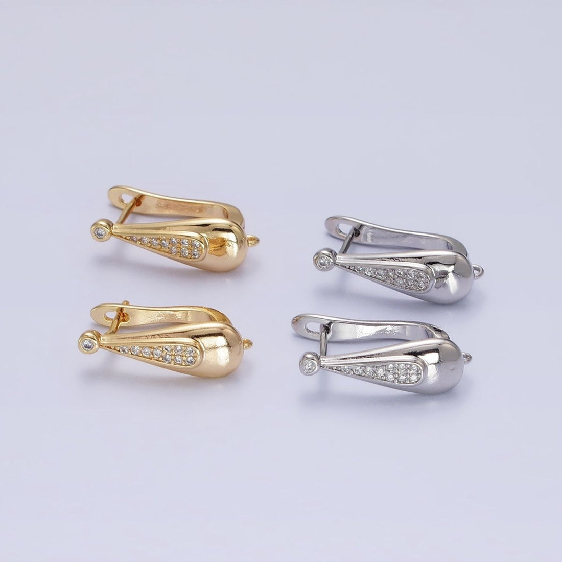 Gold Leverback Earring Clasps, Hoop Earring Gold Micro Pave Cz Findings with Open Link Z-186 Z-187