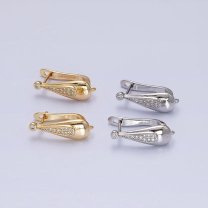 Gold Leverback Earring Clasps, Hoop Earring Gold Micro Pave Cz Findings with Open Link Z-186 Z-187