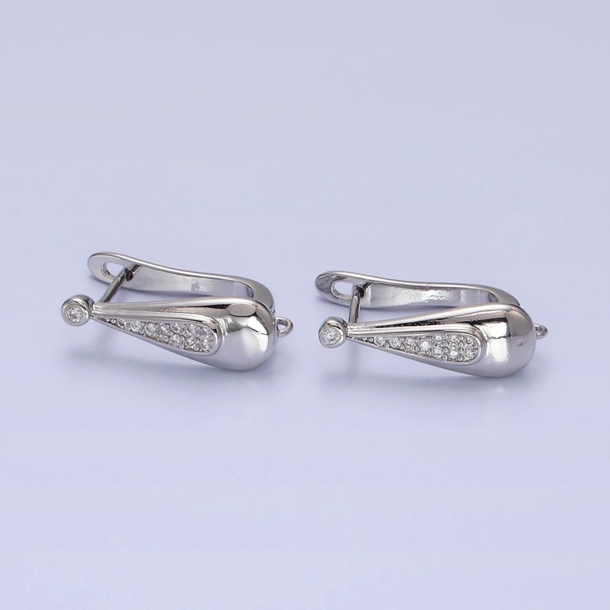 Gold Leverback Earring Clasps, Hoop Earring Gold Micro Pave Cz Findings with Open Link Z-186 Z-187