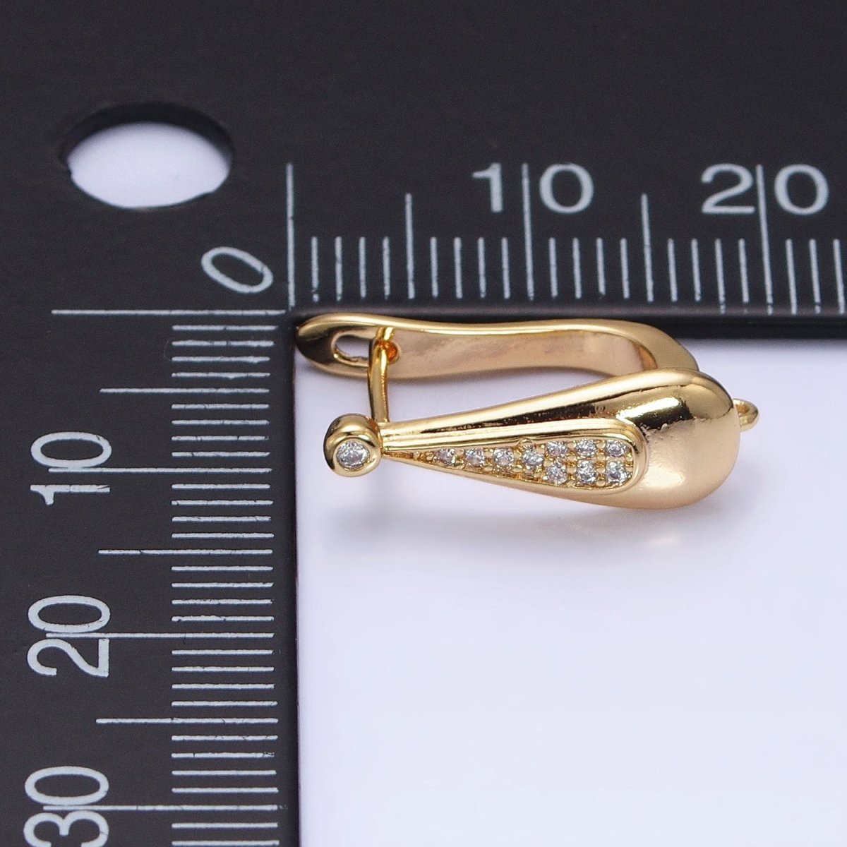 Gold Leverback Earring Clasps, Hoop Earring Gold Micro Pave Cz Findings with Open Link Z-186 Z-187