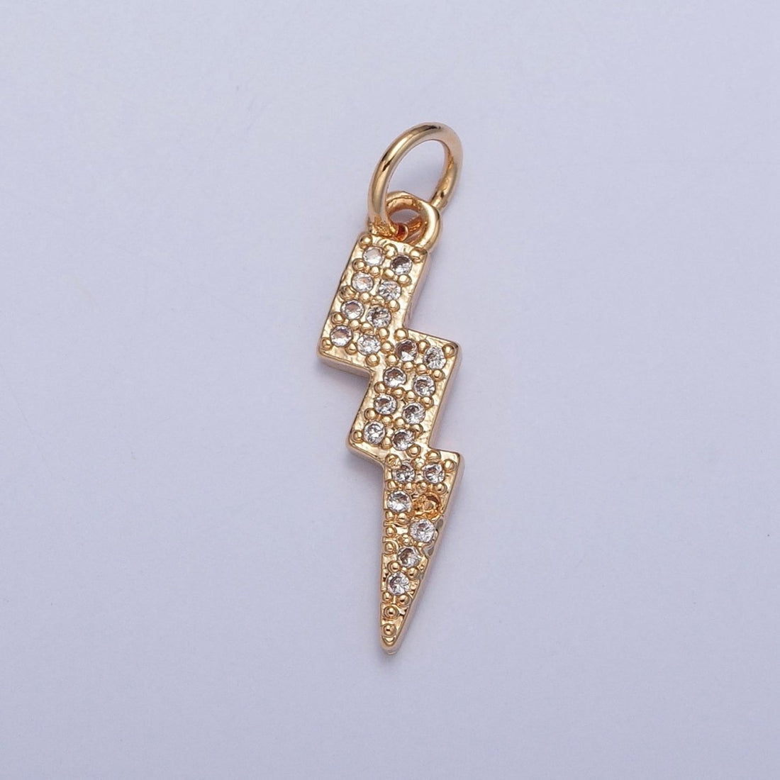 Gold Lightning Bolt Thunder Micro Paved Cubic Zirconia Charm For Weather Jewelry | X-257