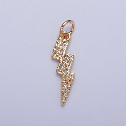 Gold Lightning Bolt Thunder Micro Paved Cubic Zirconia Charm For Weather Jewelry | X-257
