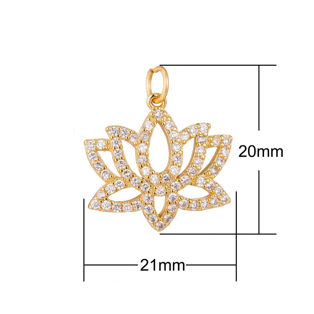 Gold Lotus Flower, Yoga Yogi Lover, Enlightenment, Chakra, Cubic Zirconia Necklace Pendant Charm Bead Bails Findings for Jewelry Making C-792 E-082