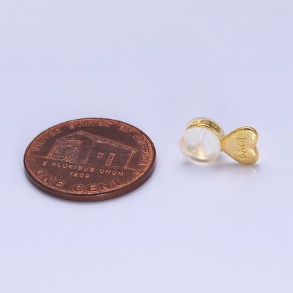 Gold "Love" Script Engraved Heart Earring Back Lifter Stabilizer Supply | Z-358