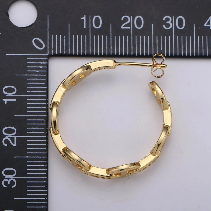 Gold Mariner Link Chain Earrings Gold Hoops Earring with CZ Cubic Zirconia Q119