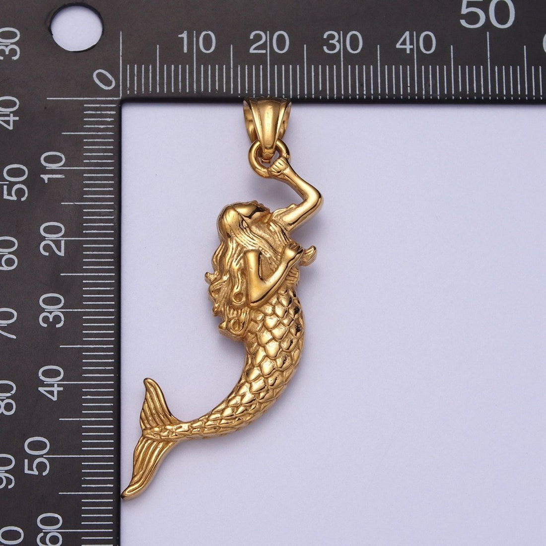 Gold Mermaid Siren Under The Sea Stainless Steel Pendant J-386