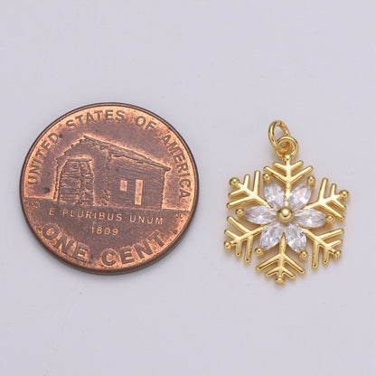 Gold Micro Pave CZ SnowFlake Pendant Charm, Silver Snowflake Pendant Charm For Holiday Gift Christmas Jewelry, Flower Charm E-209 E-210