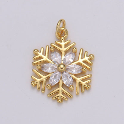 Gold Micro Pave CZ SnowFlake Pendant Charm, Silver Snowflake Pendant Charm For Holiday Gift Christmas Jewelry, Flower Charm E-209 E-210
