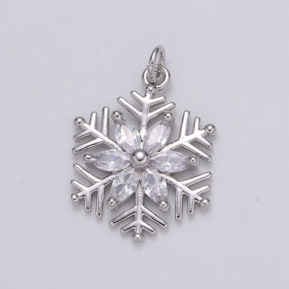 Gold Micro Pave CZ SnowFlake Pendant Charm, Silver Snowflake Pendant Charm For Holiday Gift Christmas Jewelry, Flower Charm E-209 E-210
