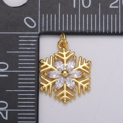 Gold Micro Pave CZ SnowFlake Pendant Charm, Silver Snowflake Pendant Charm For Holiday Gift Christmas Jewelry, Flower Charm E-209 E-210