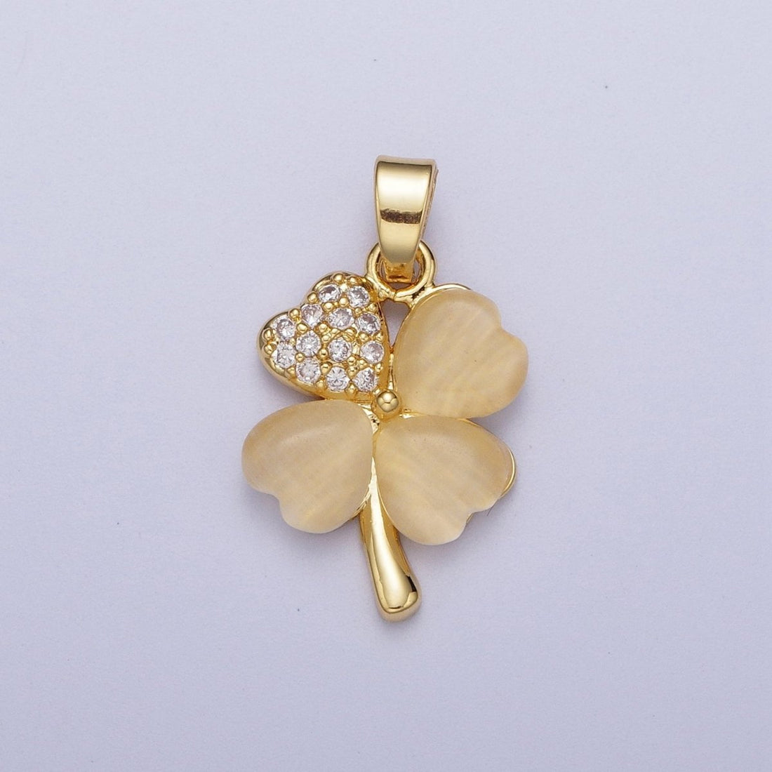 Gold Micro Paved Cubic Zirconia Lucky Clover Plant For DIY Jewelry Making | X-542