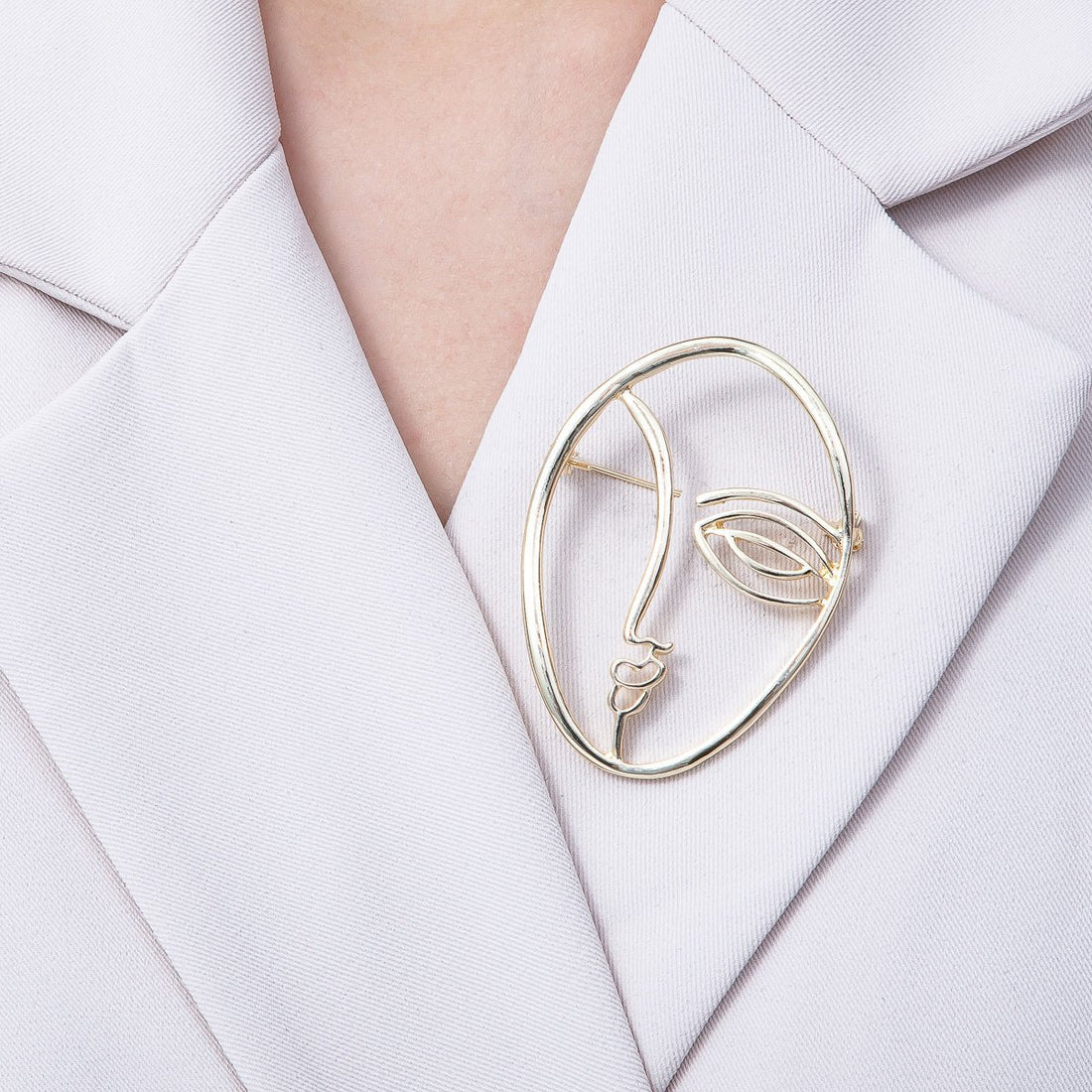 Gold Minimalist Face Pin Brooch Modern Abstract Face Woman | BH-066