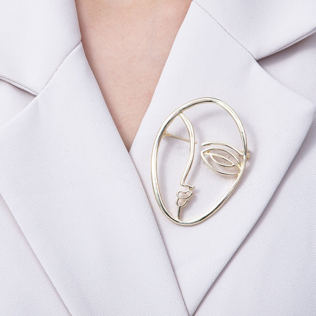Gold Minimalist Face Pin Brooch Modern Abstract Face Woman | BH-066