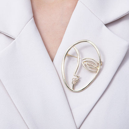 Gold Minimalist Face Pin Brooch Modern Abstract Face Woman | BH-066