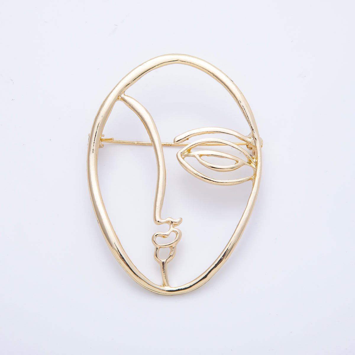 Gold Minimalist Face Pin Brooch Modern Abstract Face Woman | BH-066