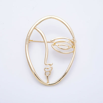 Gold Minimalist Face Pin Brooch Modern Abstract Face Woman | BH-066