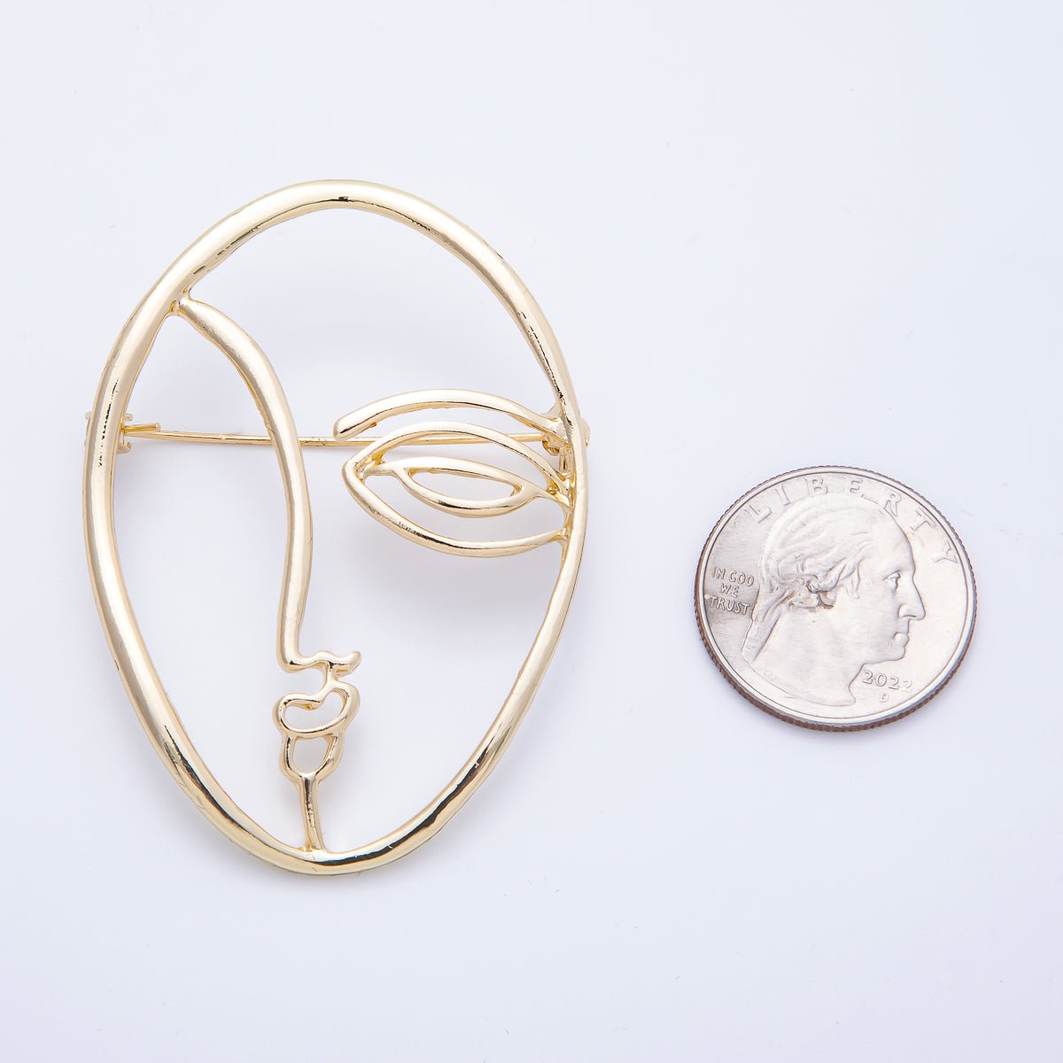 Gold Minimalist Face Pin Brooch Modern Abstract Face Woman | BH-066