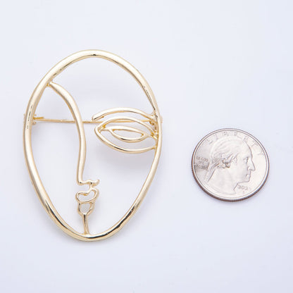 Gold Minimalist Face Pin Brooch Modern Abstract Face Woman | BH-066