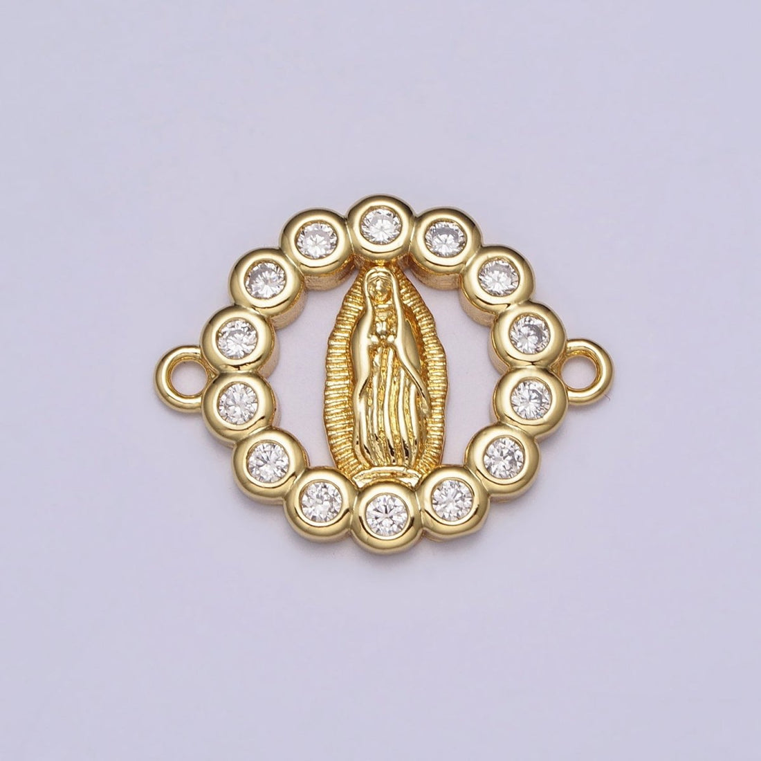 Gold Miraculous Mother Virgin Mary CZ Round Open Religious Connector | Y-782