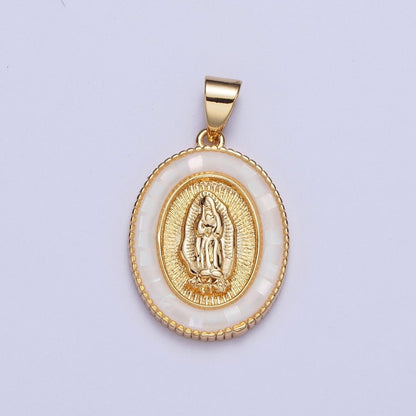 Gold Miraculous Mother Virgin Mary Opal Oval Pendant For Religious Jewelry | X-510-X-515