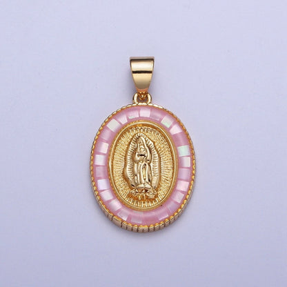 Gold Miraculous Mother Virgin Mary Opal Oval Pendant For Religious Jewelry | X-510-X-515