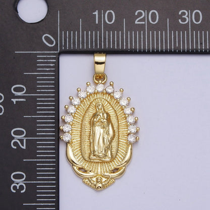 Gold Mother Virgin Mary Catholic Bijoux Sunburst Cubic Zirconia Lined Pendant For DIY Jewelry Making | X-522