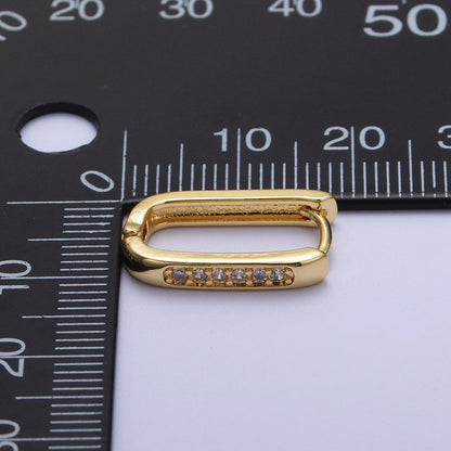 Gold Oblong U Shaped Micro Paved CZ Huggie Hoop Earrings | AD-154