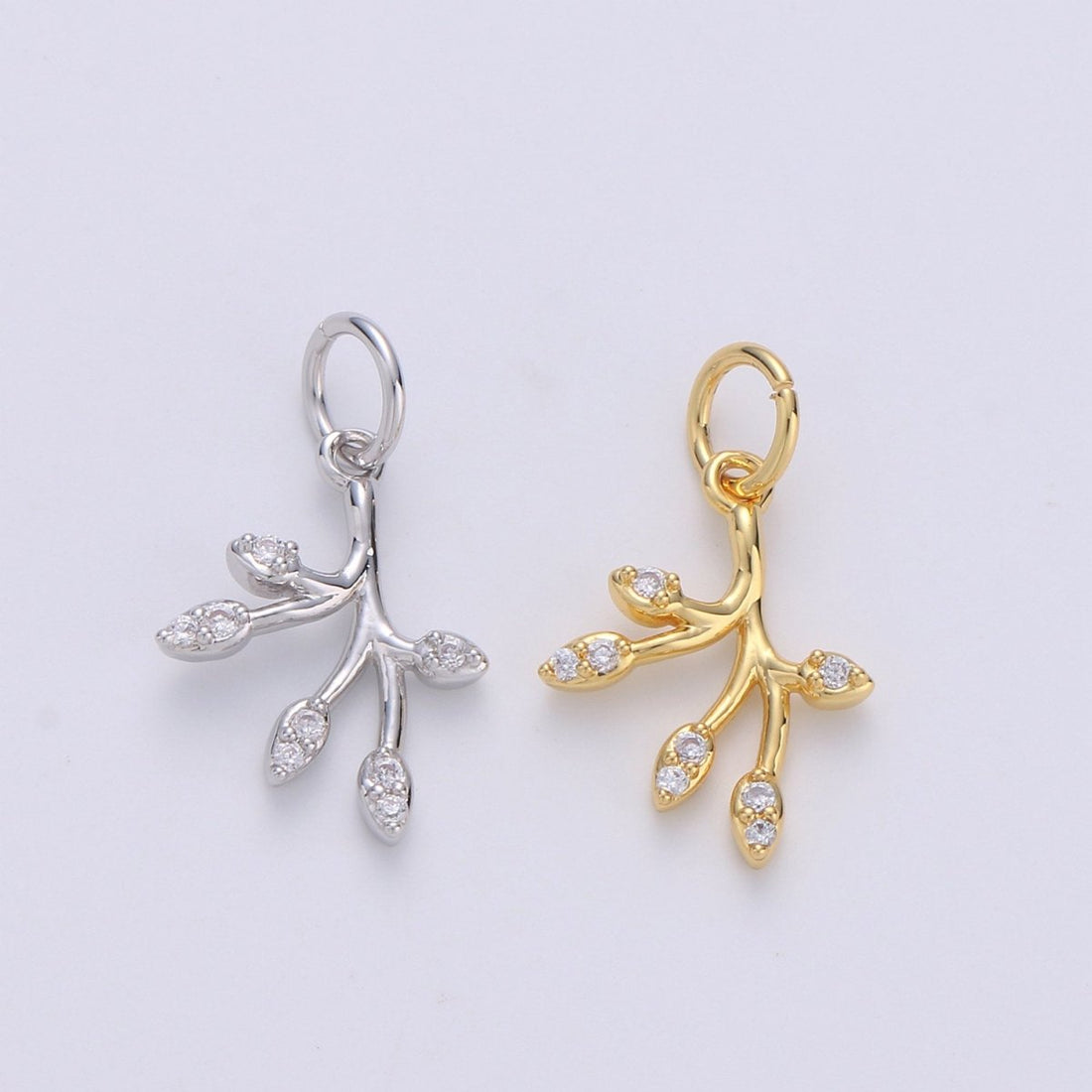Gold Olive Leaf Charms Pendant,Tree Branch Leaf Charm Fit DIY Earring Necklace Jewelry Accessory DIY Craft Micro Pave Dainty Charm D-549 D-550