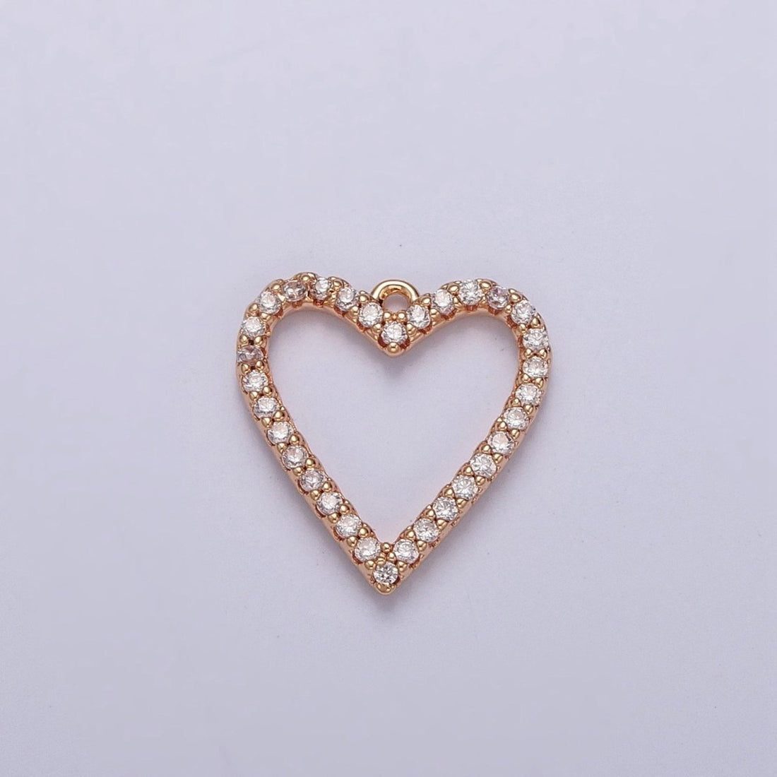 Gold Open Heart Outline Micro Paved CZ Charm For Valentine Love Jewelry Making | X-815