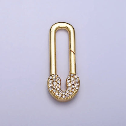 Gold Oval Clasp, Silver Hinged Clasp, Oval Push Clasp Spring Gate Clasp with Micro Pave Safety Pin Clasp Enhancer Z-031