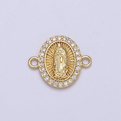 Gold Oval Lady Guadalupe Charm Connector for Bracelet F-260