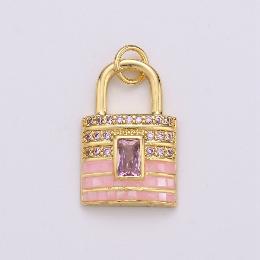 Gold Padlock charms , Pink Lock pendants, Love charm, Dainty charm, Padlock Jewelry pendants in 14k Gold-Plated K-803