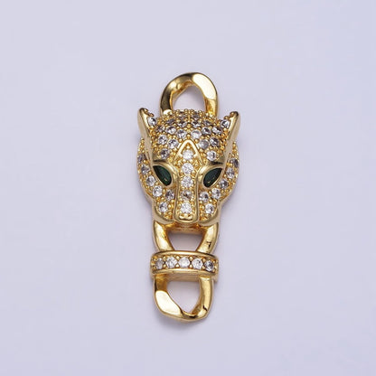 Gold Panther Head CZ Micro Pave Clasp, Silver Leopard Bracelet Clasp, Cubic Zirconia Y-872