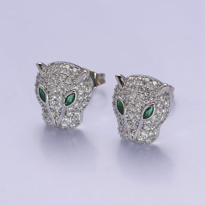 Gold Pave Crystal Leopard Head Ear Stud Earring T-415 T-416
