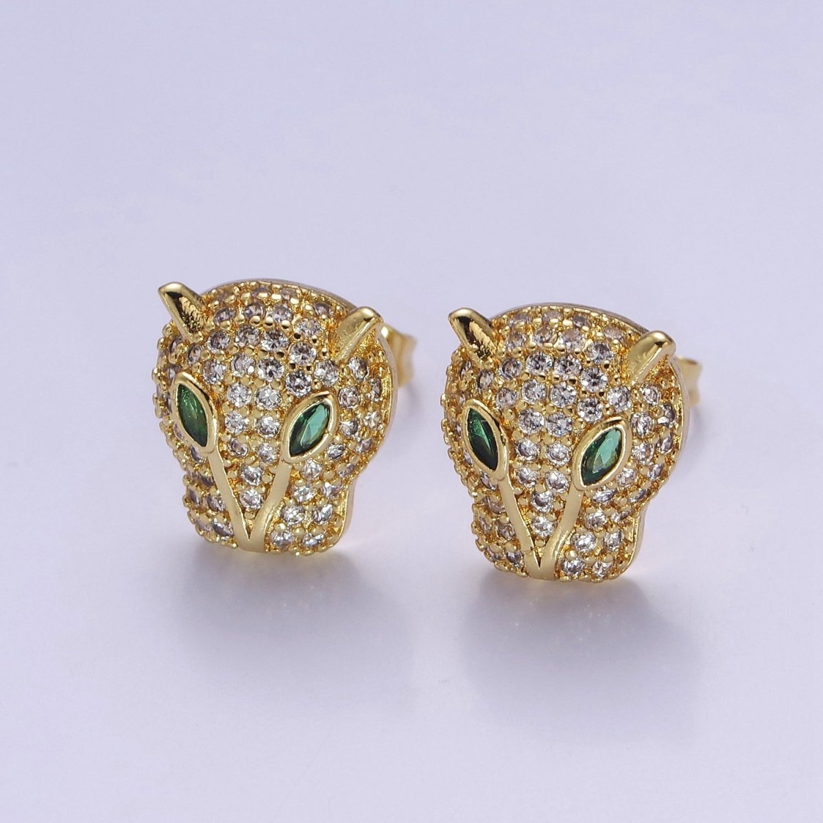Gold Pave Crystal Leopard Head Ear Stud Earring T-415 T-416