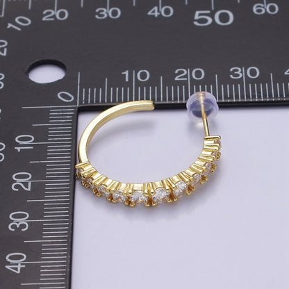 Gold Pave CZ Hoop Earring 25mm Hoops V-162