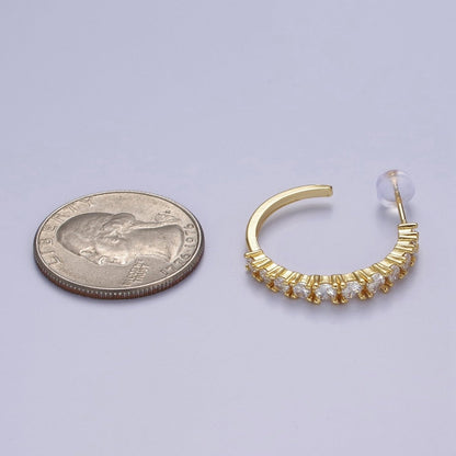 Gold Pave CZ Hoop Earring 25mm Hoops V-162