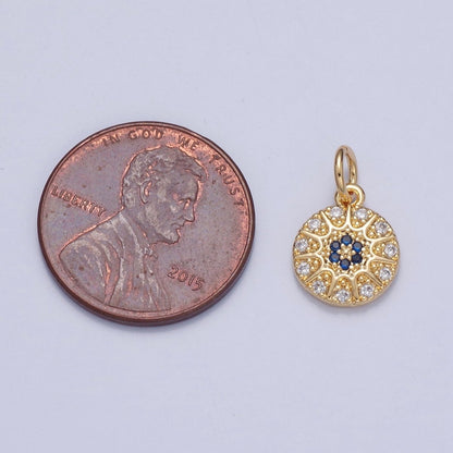 Gold Pave evil eye Pendant Blue Round Charm for Necklace Bracelet | X-100