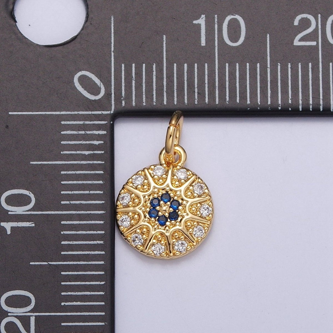 Gold Pave evil eye Pendant Blue Round Charm for Necklace Bracelet | X-100