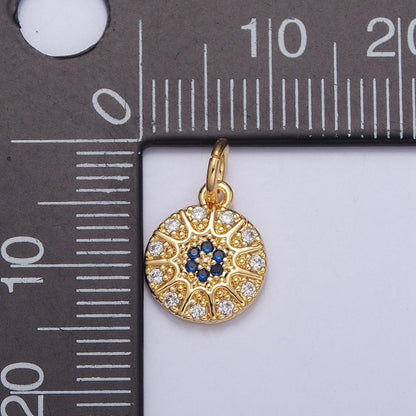 Gold Pave evil eye Pendant Blue Round Charm for Necklace Bracelet | X-100